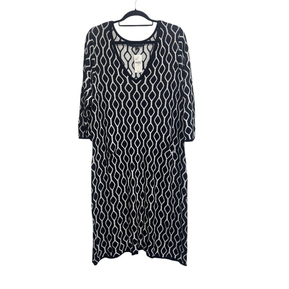 Lane Bryant Cozy Chic Black White Geometric Print Knit Sweater Tunic Dress - Picture 1 of 13